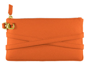 minibag orange Edition GOLD, Ledertasche orange, Rückseite minibag, Clutch orange, goldene Details