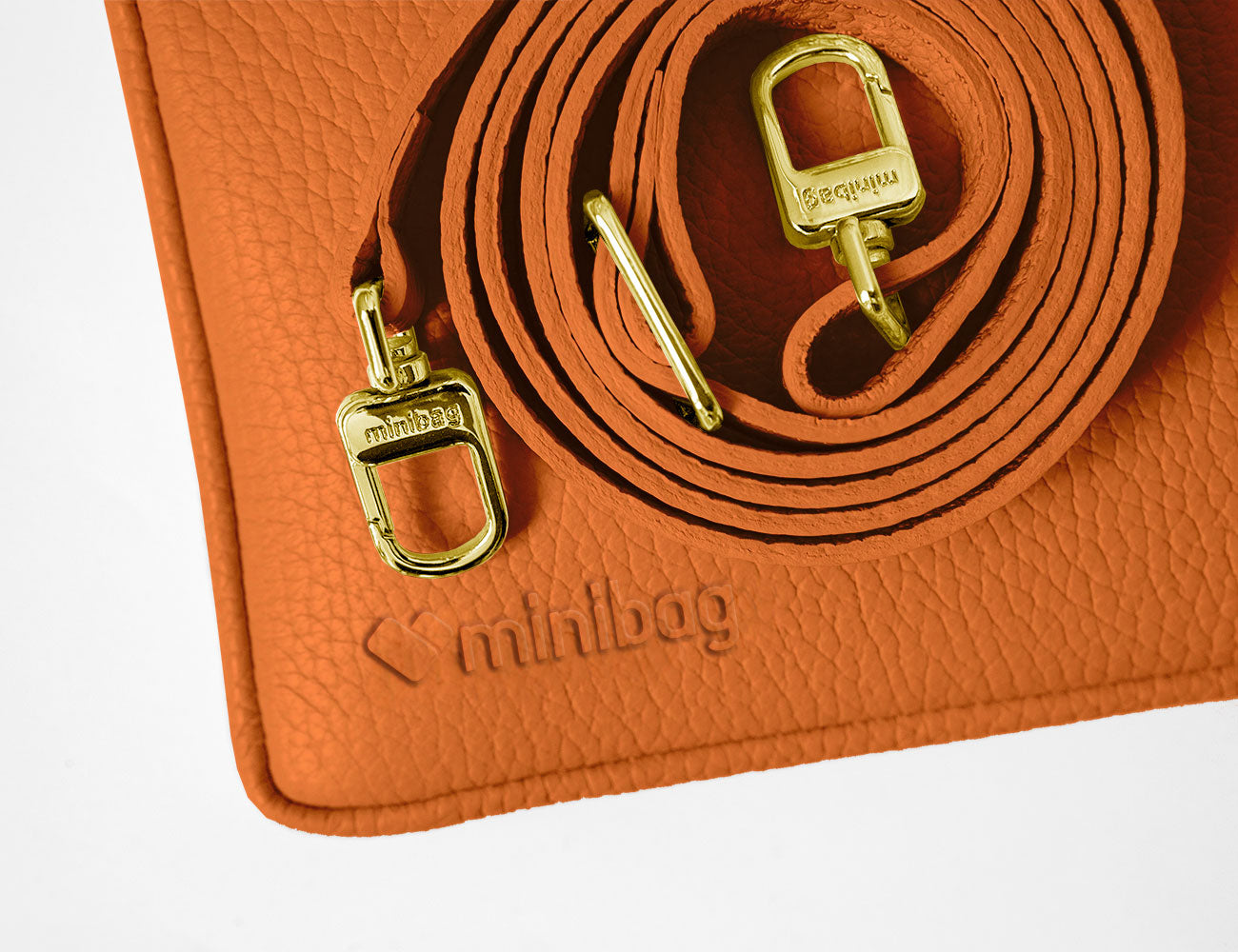 minibag orange Edition GOLD, Ledertasche orange, Clutch orange, Details minibag, Ledergurt orange