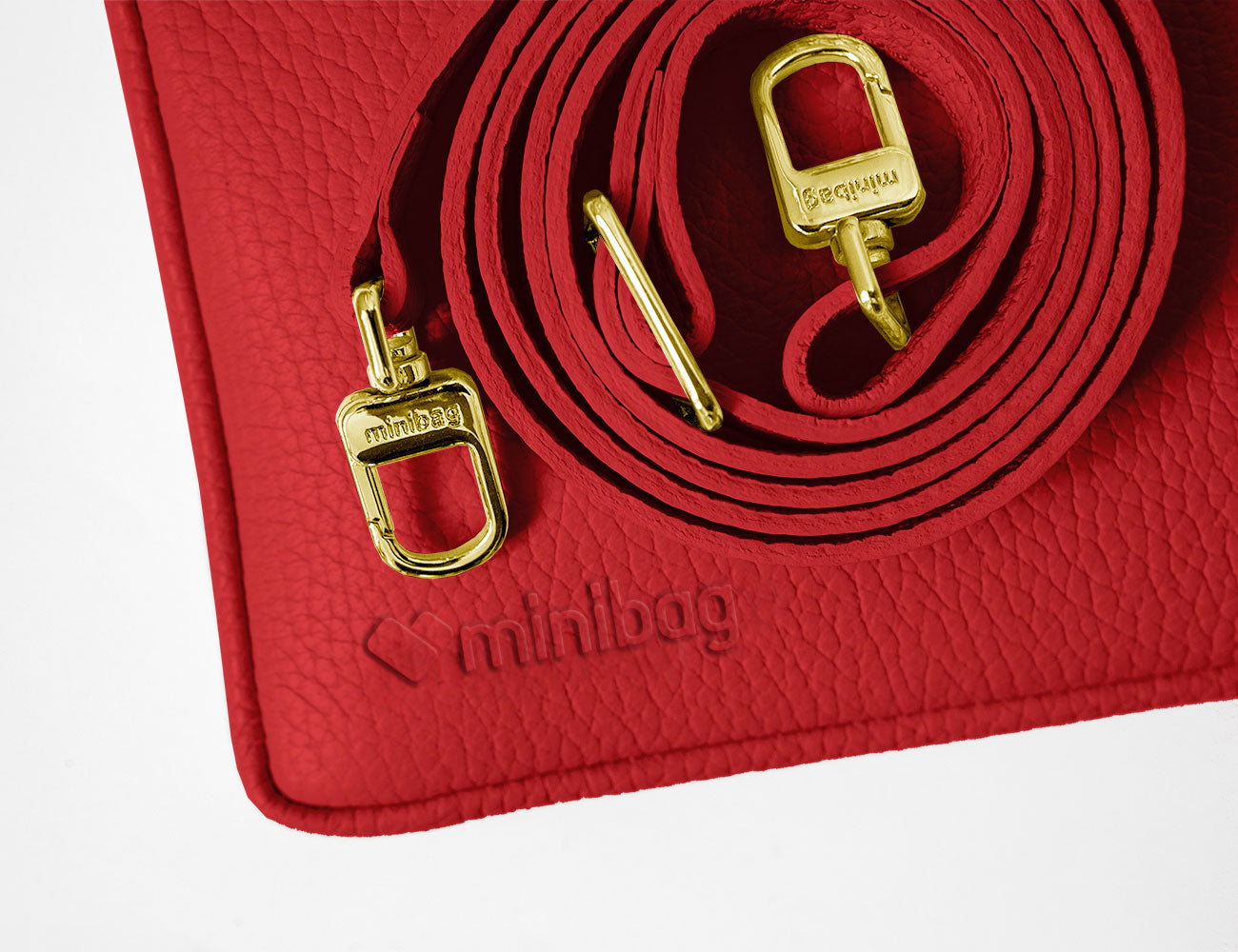minibag red Edition GOLD, Ledertasche rot, Clutch rot, goldene Details, Detailaufnahme minibag