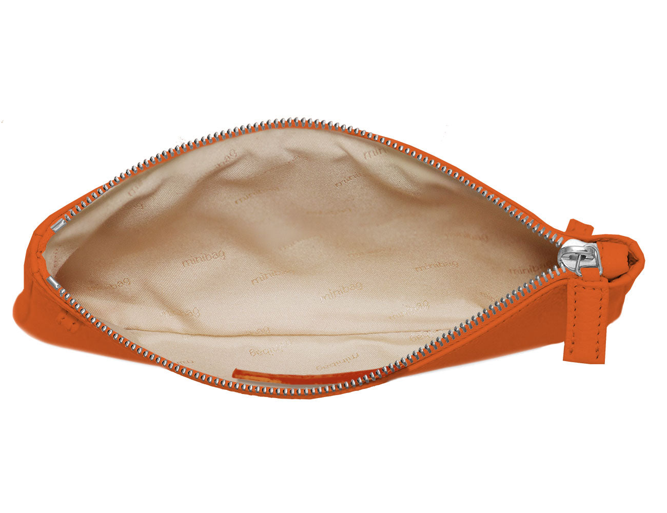 minibag orange, Ledertasche orange, Clutch orange, Innenleben minibag, Geldtasche zum Umhängen