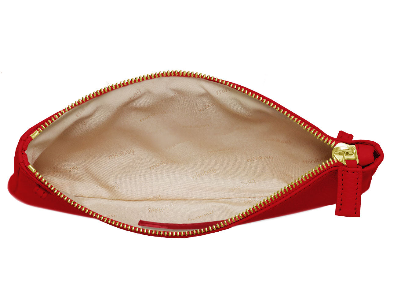 minibag red Edition GOLD, Ledertasche rot, Clutch rot, Innenleben minibag, goldene Details, minibag
