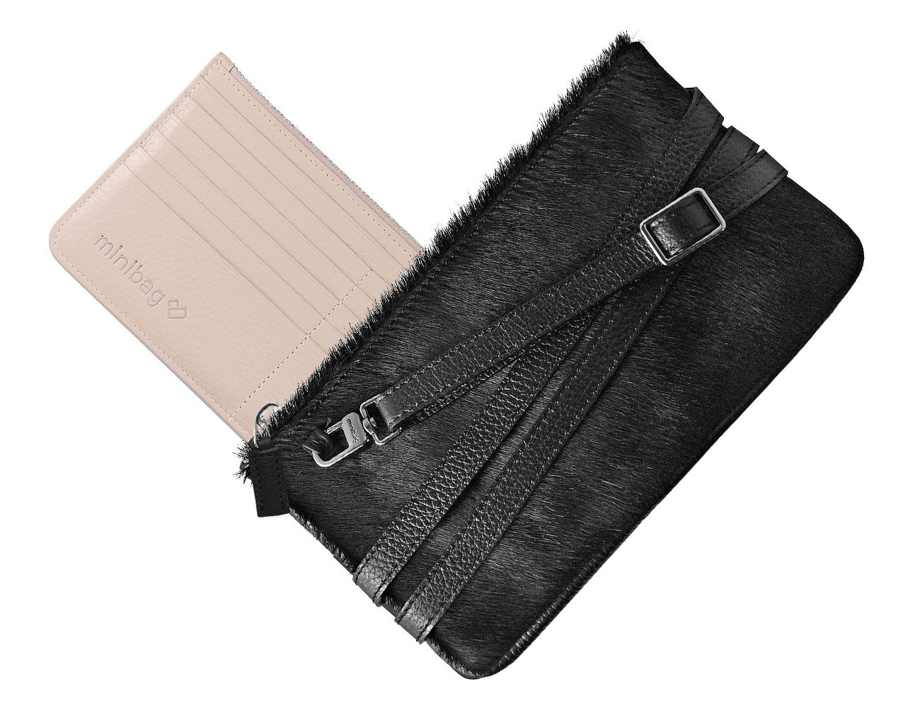 minibag Pelz black, Schwarze Pelztasche, Schwarze Clutch, Clutch aus Pelz, minibag Wallet nude