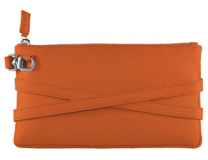 minibag orange, Ledertasche orange, Clutch orange, Geldtasche zum Umhängen, Rückseite minibag