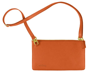 minibag orange Edition GOLD, Ledertasche orange, Geldtasche zum Umhängen, goldene Details, minibag