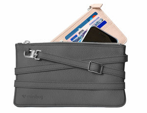 minibag grau, graue Ledertasche, graue Clutch, minibag Wallet nude, Geldtasche zum Umhängen, minibag