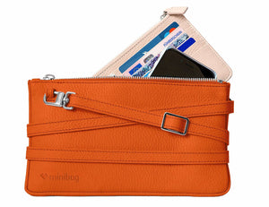 minibag orange, Ledertasche orange, Clutch orange, minibag wallet nude, Geldtasche zum Umhängen