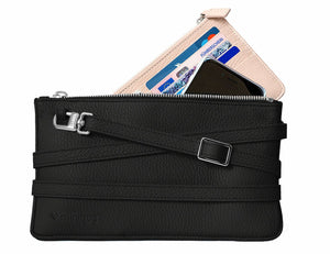 minibag black, minibag wallet nude, schwarze Ledertasche, Geldtasche zum Umhängen, minibag