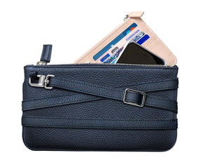minibag monocle Edition f-navy, Ledertasche dunkelblau, Clutch dunkelblau, minibag Wallet nude
