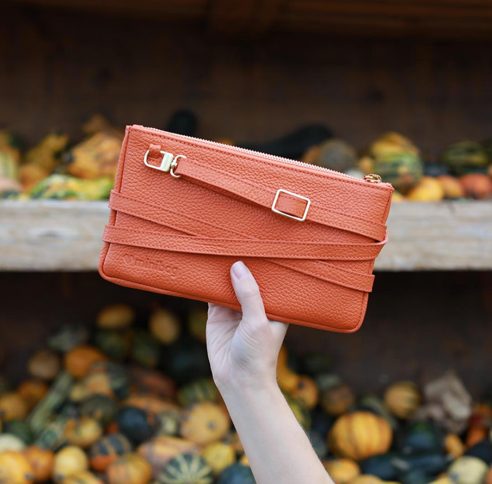 minibag orange, Ledertasche orange, Clutch orange, Geldtasche zum Umhängen, Geldtasche orange